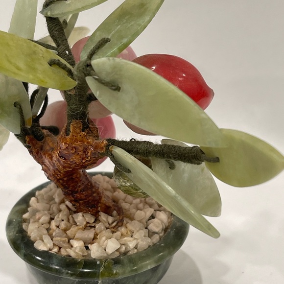 Vintage Asian Mini Bonsai Jade Leaves & Natural Stone Peach Tree Hand Carved - Picture 5 of 15